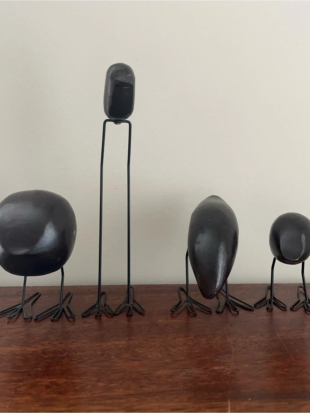 IKEA Dark Wood Bird Figures FISKELAGE Minimalist Modern Metal Legs - SET OF 4